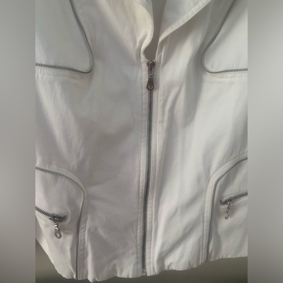 White cotton moto jacket with zipper detail - Picture 3 of 8